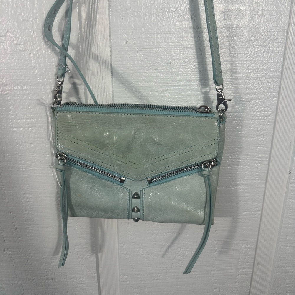 Botkier Trigger Womens Blue Leather Studded Zipper Crossbody Shoulder Bag EUC - Picture 2 of 12